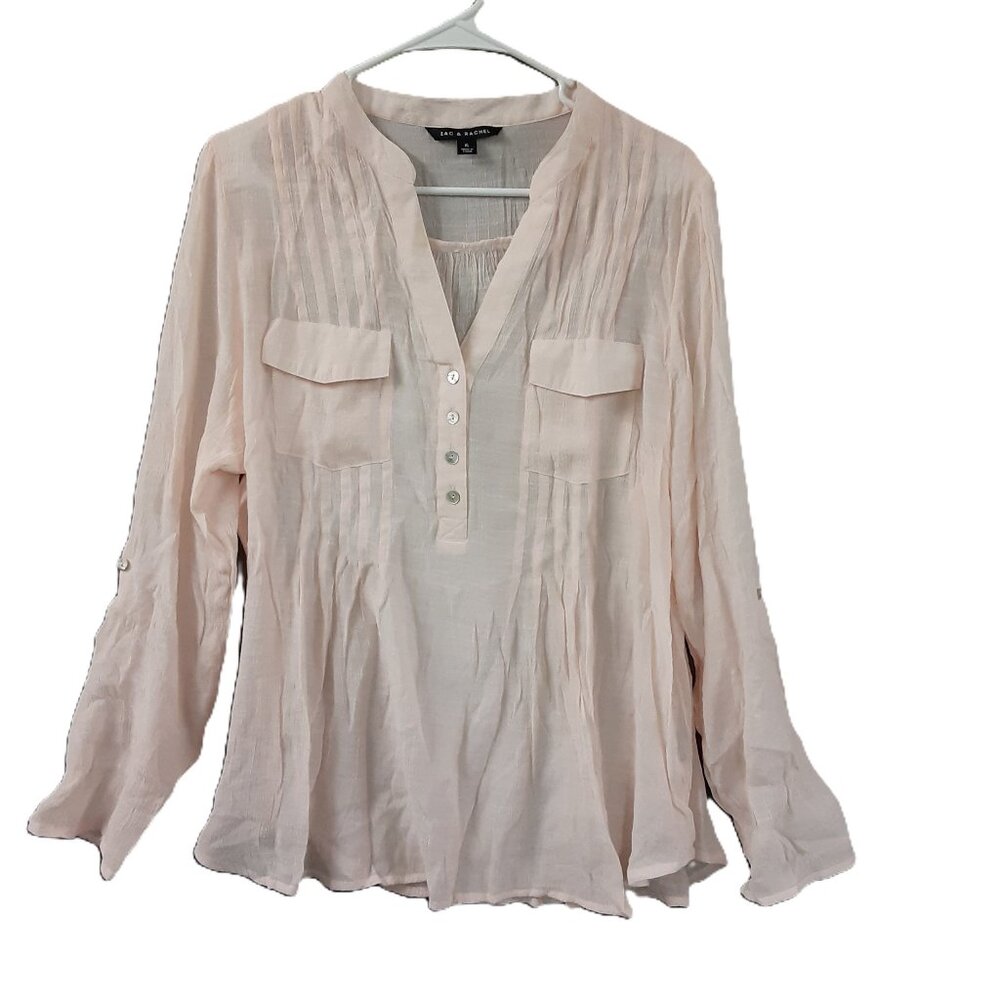 Zac & Rachel Womans Pullover Long Sleeve Size XL Light Pink Roll Tab Pocket